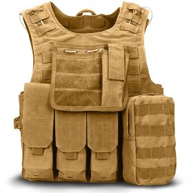 Military Tactical Plate Carrier Vest MOLLE System With Multiple Compartments for Hunting, Fishing, Camping. (Color: Khaki)