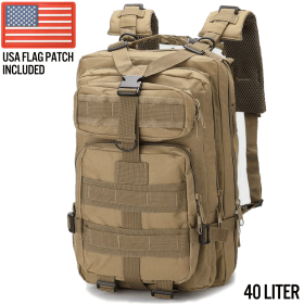 XG-MB40 - Large Tactical Backpack Survival Assault Bag 40 Liter Bug-Out Bag, Outdoor Sports. Waterproof, Durable. (Color: Khaki)